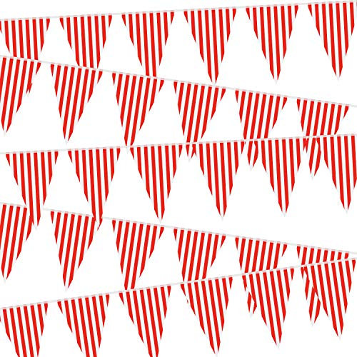 5 Packungen Karneval Zirkus Party Dekorationen, Zirkus Karneval Bunting Banner, Rote und Weiße Wimpel Banner Dreiecke Bunting Flagge für Karneval Geburtstag Party, 7,4 x 10,8 Zoll