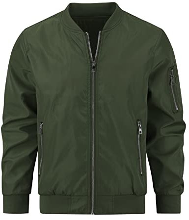 YOUTHUP Herren Jacke Leichte Übergangsjacke mit Ärmeltasche Sommerjacke Regular Fit Freizeit Bomberjacke, Grün, 4XL