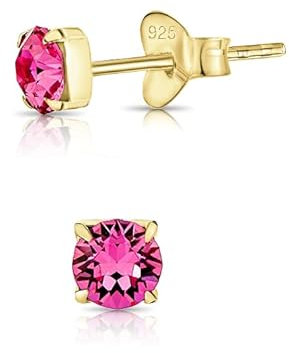 Orecchini Punto Luce Oro Rosa - Piccoli Argento 925 Placcati Oro con Brillantino di Cristallo Rosa 4 mm - Dorati - Lobo Donna