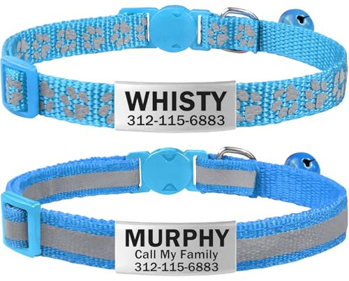 TagME 2er Pack Katzenhalsband mit Namen und Telefonnummer, Katzenhalsband mit Sicherheitsverschluss und glöckchen, 18-31 cm für Katzen, Himmel Blau