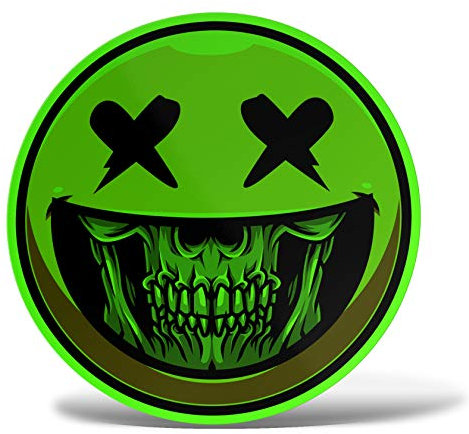 ERREINGE Sticker aus Neon-Grün, 50 cm – Smiley Totenkopf Skull – Aufkleber Wandtattoo Vinyl Laptop Auto Motorrad Helm Wohnmobil