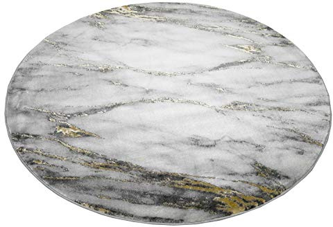 CARPETIA Teppich modern Wohnzimmerteppich Marmor Optik in Creme grau Gold Größe 160 cm Rund