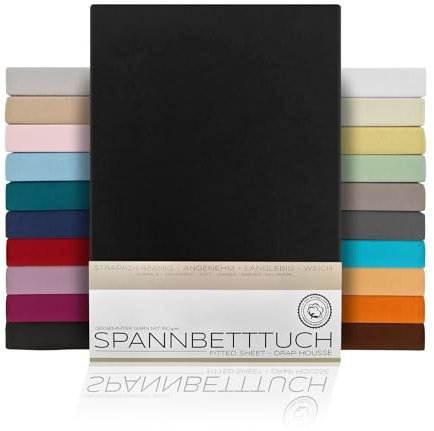BEAUTEX Spannbetttuch Bettlaken aus Baumwolle, Premium Jersey Stoff 160g/m², Größe und Farbe wählbar (Boxspring - 90x200x45 cm, Schwarz)