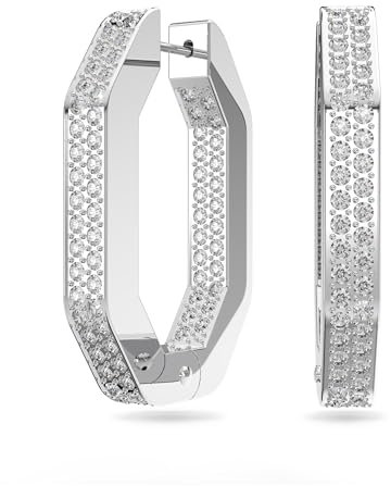 Swarovski Dextera Kreolen, Rhodinierte, Achteckige Ohrringe mit Strahlenden Swarovski Kristallen