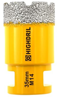 HIGHDRIL Broca de diamante - 35mm con rosca M14 Taladrado en seco para azulejos de porcelana Cerámica Granito Mármol Piedra Mampostería Ladrillo para amoladoras angulares