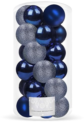 SPRINGOS Weihnachtsbaumkugeln-Set 20 Stück dunkelblaue Kugeln aus Kunststoff Glitter matt glänzend Weihnachtsbaumschmuck Dekoration für Weihnachten Party Hochzeiten