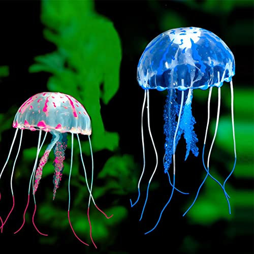 Méduse Artificielle, 2 Pcs Méduse Silicone pour Décoration Aquarium, Artificielles Décoration D'aquarium Coloré