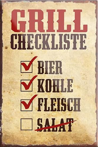 Magnet ''Grill Checklsite'' 9x6cm Kühlschrankmagnet Lustige Sprüche Feier Vintage Retro Geburtstag Deko Party Überraschung Fan Lebensmittel Kaffee Kuchen Tee Grill