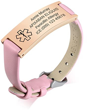PJ JEWELLERY Customised Rose Gold Stainless Steel Watchband Medical Identification Emergency SOS Bracelet For Women's,Free Engraved Mesh Wire Belt Buckle Medical ID Bracelets,Adjustable