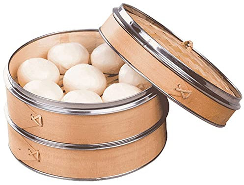 KELUNIS Bamboo Steamer Basket 12 Inch, Stackable Two Tier Classic Traditional Basket Design Dim Sum Vegetable Steamers for Healthy Food Cooking
