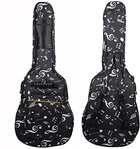 Demeuble Gitarrentasche aus Oxford-Nylon, wasserdicht, mit Außentaschen, für klassische Akustikgitarren, 39 - 40 - 41 Zoll, Ukulele, Bassgitarre, Schwarz, Schwarz , 41’’, Regenhülle