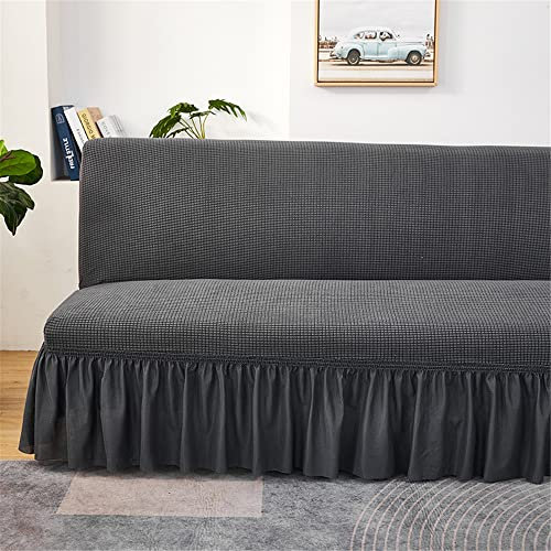 Hiseng Housse de Clic Clac Élastique Canapé avec Jupe 2/3 Places, Housse de Canapé sans Bras Extensible Antidérapant Universel Tout Couvert Canapé-lit Pliant Protecteur (Gris foncé,150-190cm)