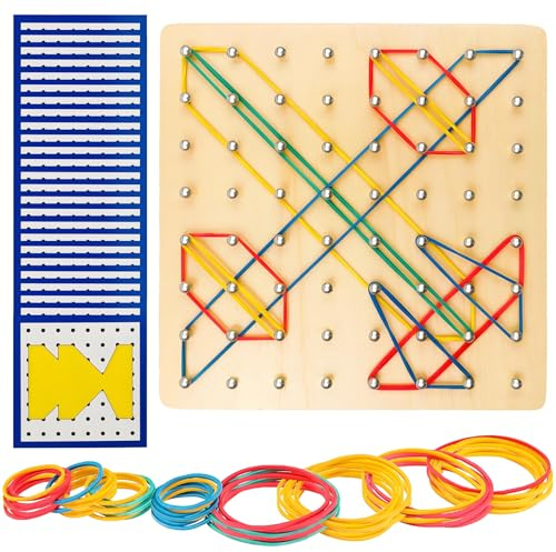 Geometry Board Wooden Set, Montessori Toys, Geometric Shapes Baby Geometry Board Wooden Set,Developing imagination and geometric shapes, Brain Teaser STEM Toy Geo Board
