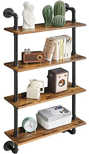 YMYNY Support Mural, Fixation Murale à 4 Niveaux, Style Industriel, Support de Tuyaux en Fer, Rangement, Étagère Flottante pour Cuisine, Bureau, Salle de Bains, Salon, Chambre HWS002H