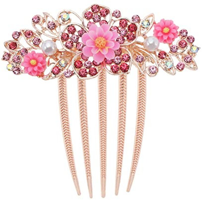 Create idea Blumen Haarkamm Strass Steckkämme Hochzeit Braut Kopfschmuck Dekorativer Haarschmuck Französisch Twist-Dutt Volle Hochsteckfrisuren Dutt-Frisuren, Rosa