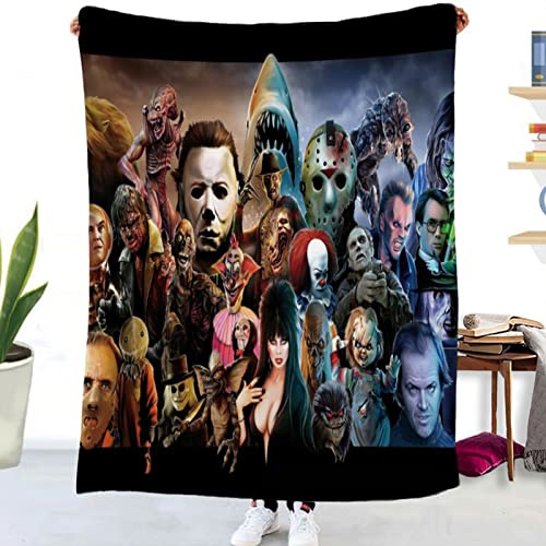 GLIKW Kuscheldecke Flauschige Personalisierte Horror Movie Character Decke, Super Weiche Flanell Horror Deko Wohndecke für Couch Bett Wohnzimmer Sofa Stuhl Halloween Weihnachts Geschenk (G,150×200cm)