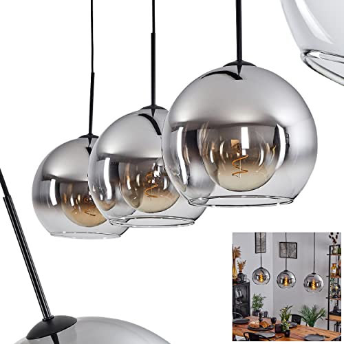 Hängeleuchte Koyoto, Hängelampe aus Metall/Glas in Schwarz/Chromfarben/Klar, Leuchte 3-flammig im Vintage/Retro Design mit Schirmen aus Glas (Ø 25 cm), Höhe max. 147 cm, 3 x E27, ohne Leuchtmittel