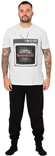 Marvel WandaVision Mens Pyjamas | Adults Distressed Loungewear Pants & White T-Shirt PJ Set | Phase 4 Logo Nightwear Bundle | Long Leg Pajama Bottoms Superhero Merchandise Gift for Him