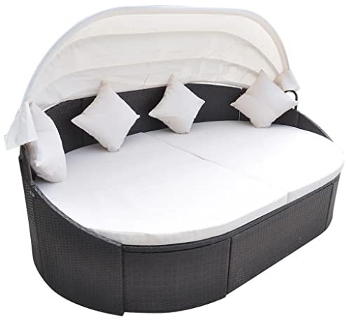 WIFESE 230x145x141 cm Garten Sonneninsel mit Sonnendach Loungebett Verstellbare Rückenlehne Sonnenliege Garten Sofabett Liegestuhl Gartenliege Liege Gartensofa Gartenmöbel PE Rattan Braun