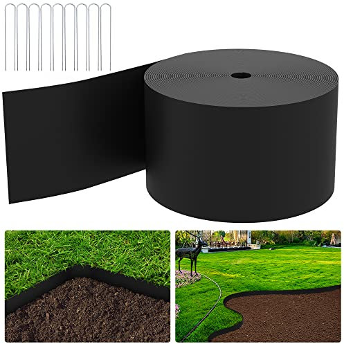 9M Flexible Plastic Lawn Edging Garden Edging, 12CM Depth Lawn Landscape Garden Edging with 9 Metal Nails, Landscape Grass Border for Backyard Driveway Path Sidewalk