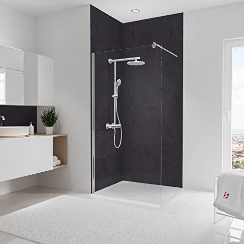 Schulte 2 panneaux muraux 100 x 255 cm, surface 5.1 m², épaisseur 3 mm, revêtement salle de bain douche, résistant aux rayures, ardoise, DécoDesign, livré avec adhésif double face