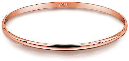 Dankadi Bracciale sottile in argento 925, 3 mm, largo piatto, semirotondo, 60 mm, 65 mm, 68 mm, diametro 1/2/3 mm, placcato oro rosa, cinturino liscio semplice, stile classico, per donna madre adulta,