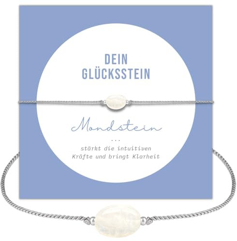 happymaker - Mondstein Armband Damen, handgemacht Edelstein Armband mit Silber Perlen mit Geschenkverpackung, Glücksbringer, Schwangerschaftsarmband, Geburtsstein Juni Zwilling