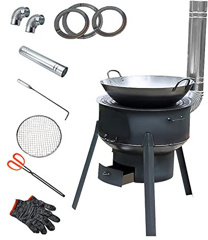 Firewood Outdoor Movable Ground Pot Wood Stove Multifunction Thicken Home Rural Stove Detachable Rocket Grill for Emergency, Hiking, Camping, Backpacking, Picnic, BBQ