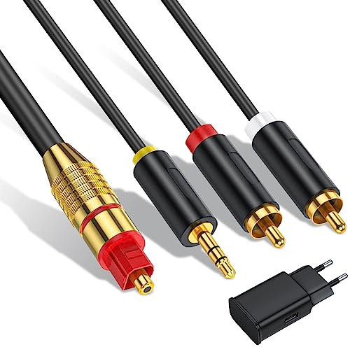 Ozvavzk 192kHz USB Cable de Audio Digital Analógico, AUX SPDIF Digital a Analógico de 3,5 mm + 2 Conectores RCA Cable de Audio Digital Para TV, PS4, Blu-Ray Player, Altavoces Multimedia