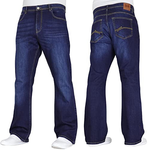 Crosshatch Mens Stretch Boot Cut Leg Flared Classic Retro Denim Jeasn by JeanBase Dark Wash 34W X 32L
