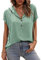 VEVESMUNDO Damen Sommer Hoodie Blusenshirt Kapuzenshirt V Ausschnitt Kurzarm T Shirt Oberteile Sweatshirt mit Kapuze 36 38 40 42 44 (Hellgrün, XL)