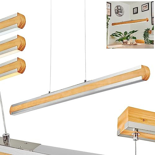 LED Pendelleuchte Chrop, dimmbare Hängelampe aus Metall/Holz/Kunststoff in Schwarz/Natur/Weiß, dimmbar/Lichtfarbe änderbar über Tastdimmer, 42 Watt, 2700 + 4000 + 6500 Kelvin, max. 5000 Lumen