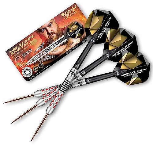 Shot! Steel Darts Michael Smith Bully Boy Believe | 90% Tungsten Steeltip Darts | Steeldart Hochwertige Tungsten Dartpfeile Set mit Schäften und Flights Made in Neuseeland (23 Gramm)