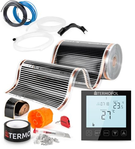 Termofol Calefacción por suelo radiante, lámina calefactora 230V - con termostato H1 Negro - Potencia 60 W/m2 - Superficie 1m² - Kit completo de calefacción eléctrica para suelo, pared o techo