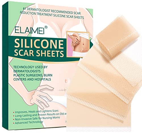 Joyeee Pansement Silicone Cicatrice (4x7,6cm - 4Pcs), Feuilles de Cicatrice en Silicone, Réutilisable, Professionnelles pour les Cicatrices Causées par la Césarienne Chirurgie Brûlures Chéloide L'acné
