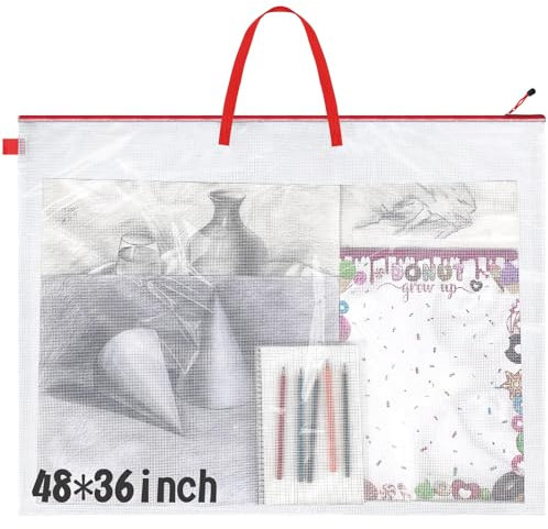 Tenceur 1 x Kunst-Portfolio-Tasche, 91,4 x 121,9 cm, große Kunst-Portfolio-Tasche, Ordner, Posteraufbewahrungstasche mit Griff für Pinnwand, Rot