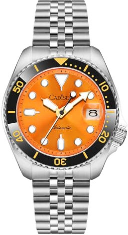 CADISEN Automatik Uhr Herren Mechanische Automatikuhr NH35 Saphirglas Freizeit Wasserdicht (orange)