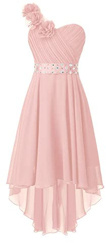 Alvivi Vestito da Festa Ragazza Chiffon Monospalla Bambina Abito da Damigella d'Onore Cerimonia Vestito di Comunione Compleanno Sposa Rosa A 7-8 Anni