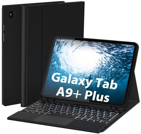 Doohoeek Backlit Keyboard Case with Trackpad for Samsung Galaxy Tab A9 Plus 2023 11 inch, Bluetooth Detachable Keyboard with Mouse Pad & Protective Cover for Galaxy Tab A9 Plus,Black
