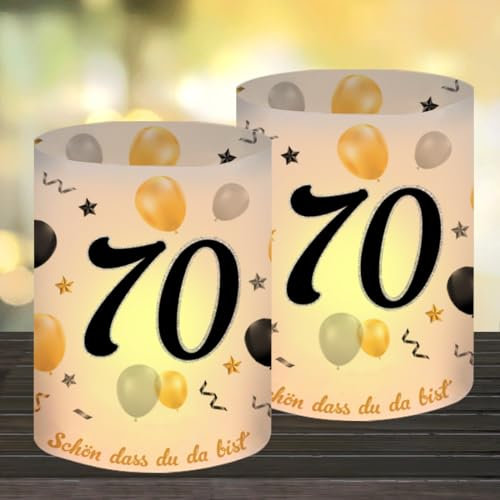 12 Windlicht Tischdeko 70. Geburtstag, Happy Birthday Deko für Frauen und Männer, Geeignet für Teelichter oder Kerzen Mit Schön Dass Du Da Bist und Eukalyptus
