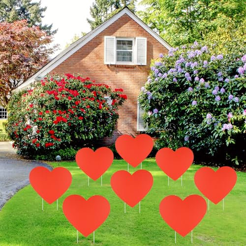 8pcs Valentine's Day Yard Signs, Heart Yard Decorations Outdoor Love Yard Decor Heart Garden with 16 Stakes Wedding Gifts for Party Garden Yard Lawn Decor