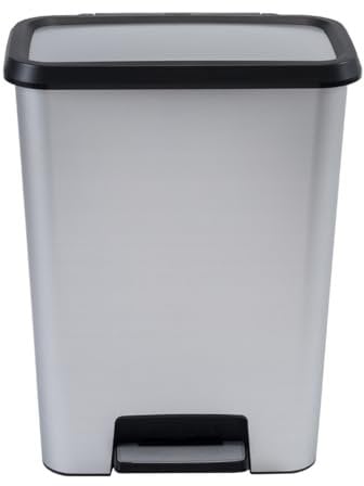 CURVER Compatta Rubbish Bin Waste Basket, with Pedal, Capacity 50l, Colour Stainless Steel