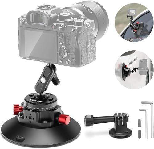 NEEWER 6 Suction Cup Camera Mount with Ball Head Magic Arm, 2 Pack Metal Car Mount for Camera/Action Camera/Phone, Air Pump Vacuum on Car or Window Glass with 1/4 3/8 ARRI Mounting Holes, CA013