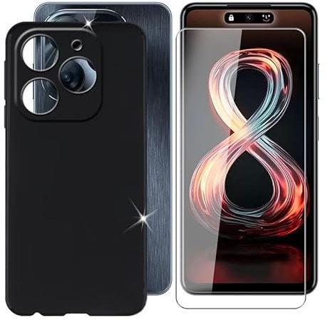 Ikiiqii Funda para Infinix Smart 8 Pro (6.60) Teléfono + Cristal Templado, Capa Antigolpes y Antiarañazos Protector Silicona Funda Móvil para Infinix Smart 8 Pro - Negro