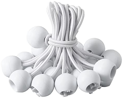 Lot de 100 tendeurs avec boules, boules élastiques polyvalentes à longue boule, cordon élastique blanc de 15,2 cm, attaches élastiques robustes avec boule pour tente de camping, auvent, rideau
