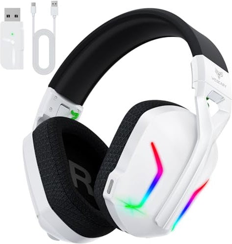 WESEARY WG1 2,4G Wireless Gaming Headset mit Mikrofon für PS5, PS4, PC, Switch, Mac, Bluetooth Kopfhörer, Faltbarer 7.1 Surround Sound Noise Cancelling mit LED Licht, Über 50 Stunden Akkulaufzeit