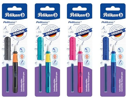 Pelikan Füller Pelikano Junior, Schreiblernfüller für Linkshänder, Feder L, keine Farbauswahl möglich!, inklusive 1 Tintenpatrone, 824927
