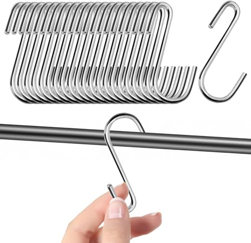 GOTRUST 22Pcs Ganchos para Colgar en Forma de S, Ganchos en S Acero Inoxidable, Gancho Cocina Metal Pesado Plateado para Oficina, Baño, Garaje, Taller e Hogar