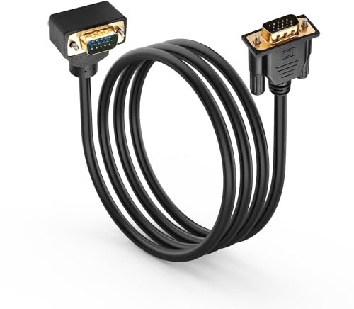 PNGKNYOCN 90 grados VGA Cable,1.5M 1080P Full HD ángulo hacia abajo VGA macho a macho recto cable de vídeo para monitor de ordenador proyector y más (1.5M)