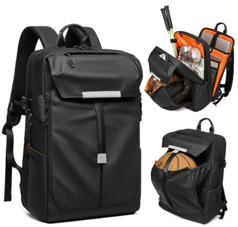Vmokki Tennis Rucksack für 2 Schläger Rucksack 16 Zoll Laptop Reiserucksack mit Ballfach, Laptopfach für Herren Damen Jungen Wasserdicht (Schwarz)